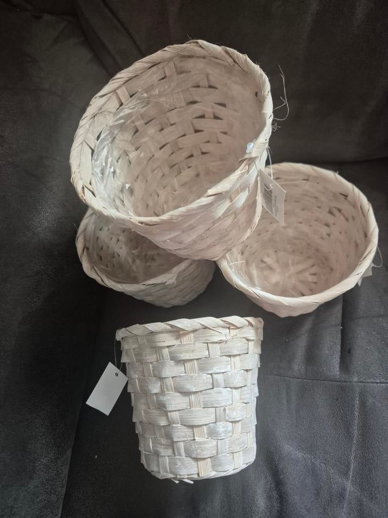 witte bamboe mandjes, Overige materialen, Minder dan 30 cm, Rond, Nieuw