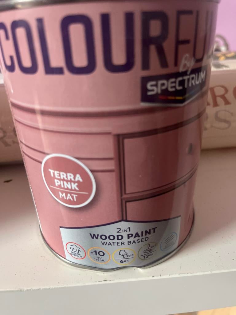 Nieuwe Colourful by Spectrum Houtverf - Terra Pink Mat, Doe-het-zelf en Verbouw, Verf, Beits en Lak, Ophalen, Nieuw, Verf, Roze