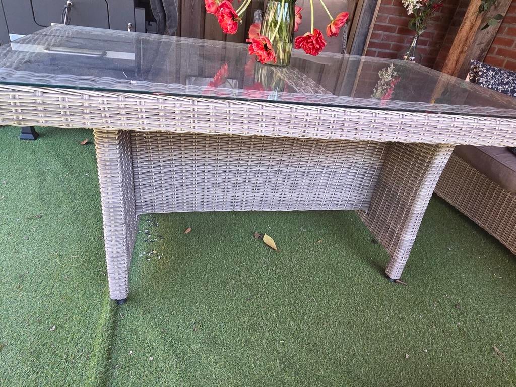 Tuintafel met veiligheidsglas - 80x150x73 cm, Ophalen, Gebruikt, Rechthoekig, Wicker