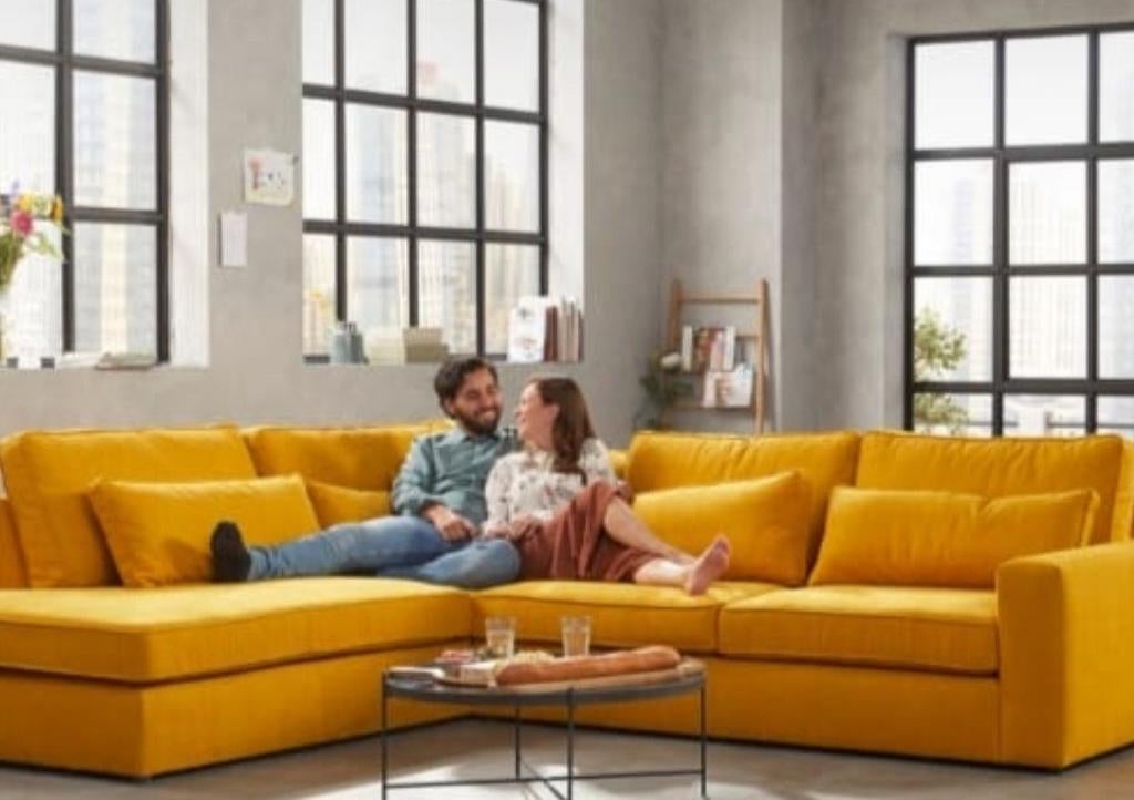Gele Hoekbank - Comfortabel en Stijlvol, Huis en Inrichting, Ophalen, Modern, Comfortabel, 100 tot 125 cm, Hoekbank
