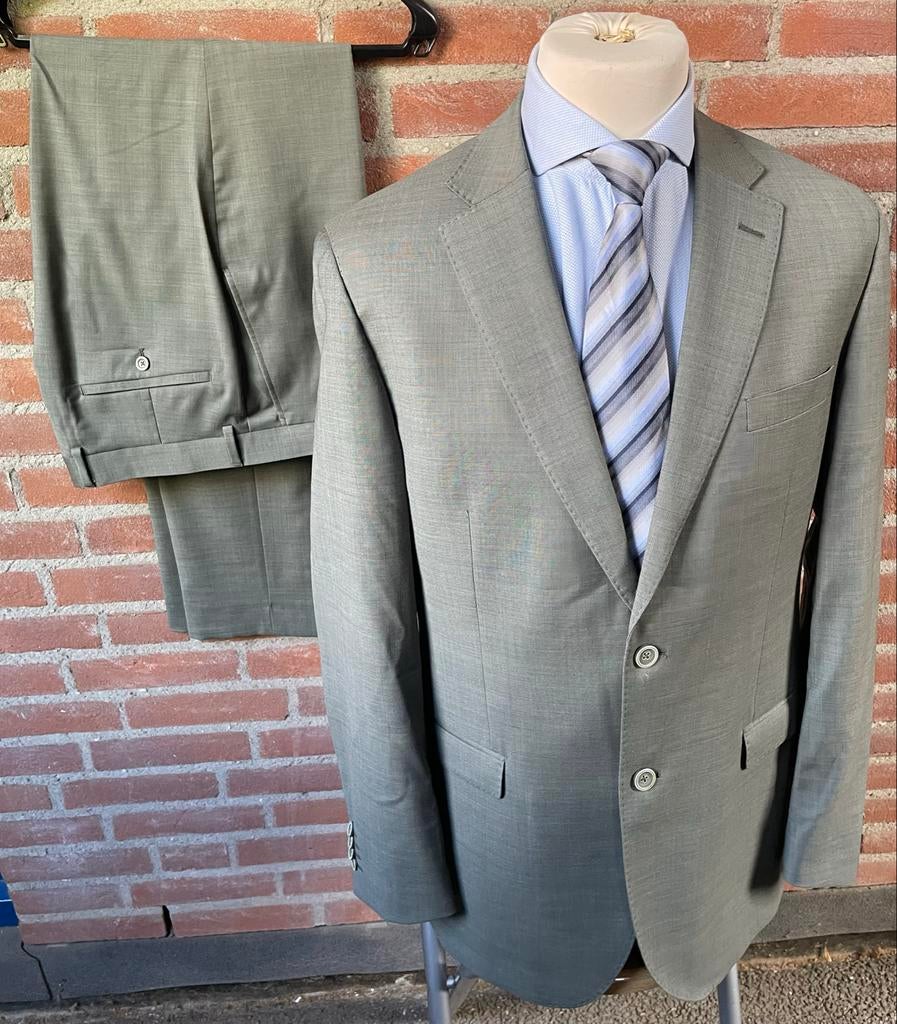 ZGAN Jac Hensen Wollen pak Olijfgroen Mt 52, Kleding | Heren, Ophalen of Verzenden, Zo goed als nieuw, Maat 52/54 (L), Groen