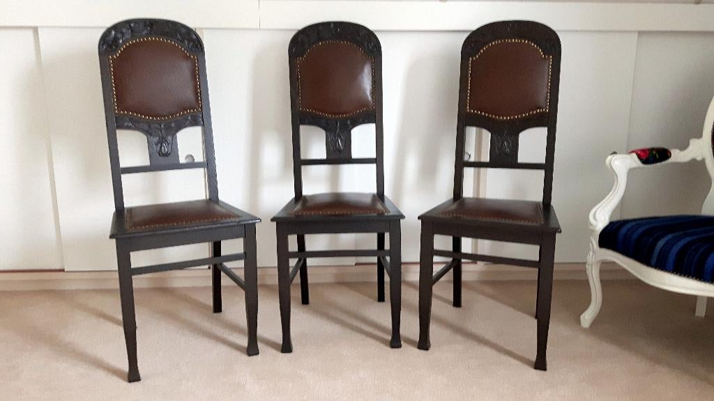 Antieke stoelen, eiken met leer, Antiek en Kunst, Antiek | Meubels | Stoelen en Banken, Ophalen