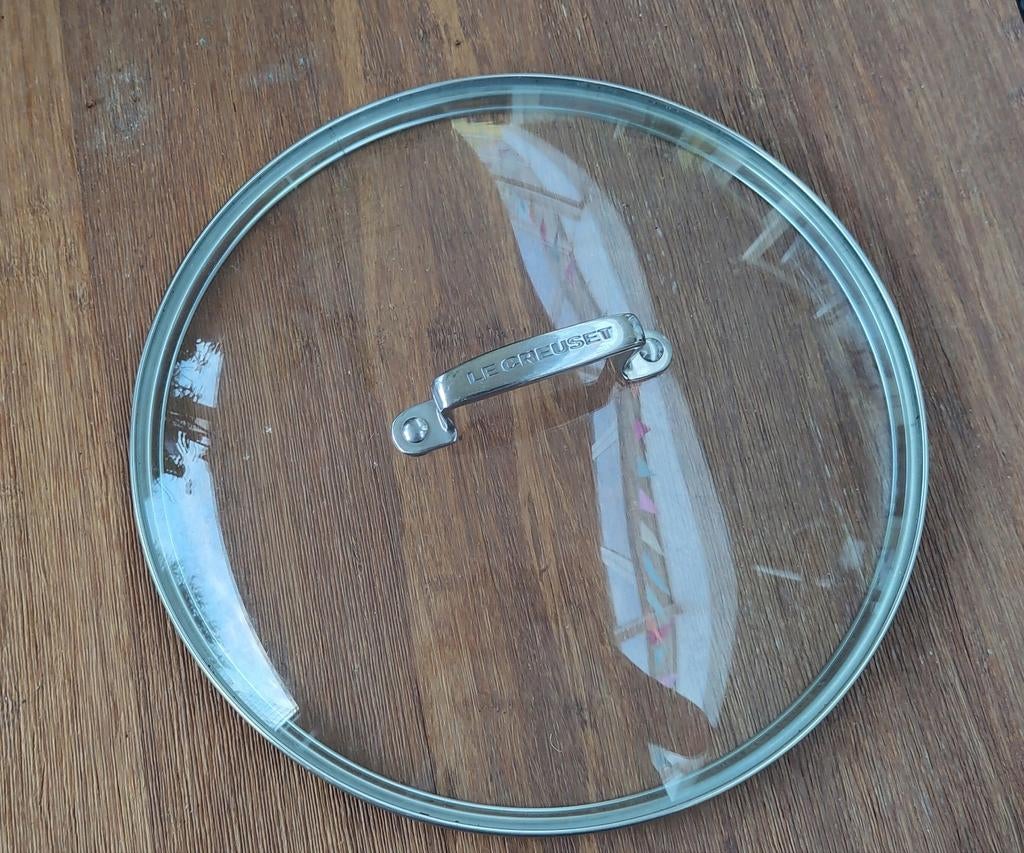 Le Creuset glazen deksel 28 cm - hittebestendig glas, Gebruikt, Overige typen, Ophalen of Verzenden, Glas