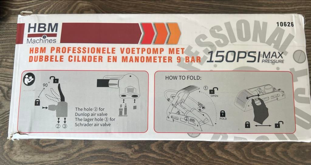 HBM Professionele voetpomp met dubbele cilinder, Ophalen, Drukmeter, Nieuw