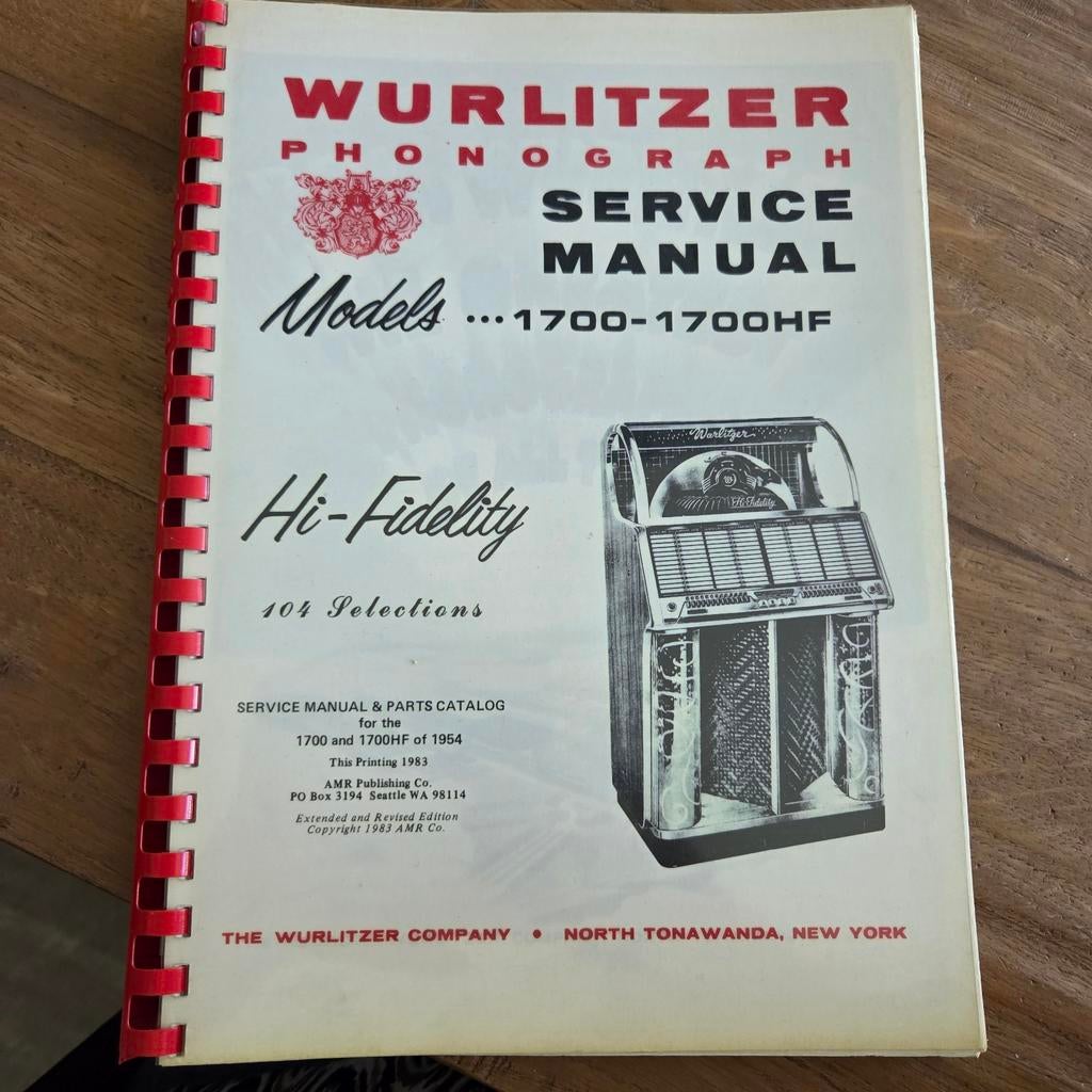 Service handleiding wurlitzer modellen 1700-1700HF, Verzamelen, Automaten | Jukeboxen, Ophalen of Verzenden, Wurlitzer