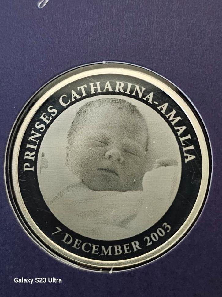 Zilveren Geboortepenning Prinses Catharina-Amalia, Postzegels en Munten, Munten | Nederland, Losse munt, Overige waardes, Koningin Beatrix