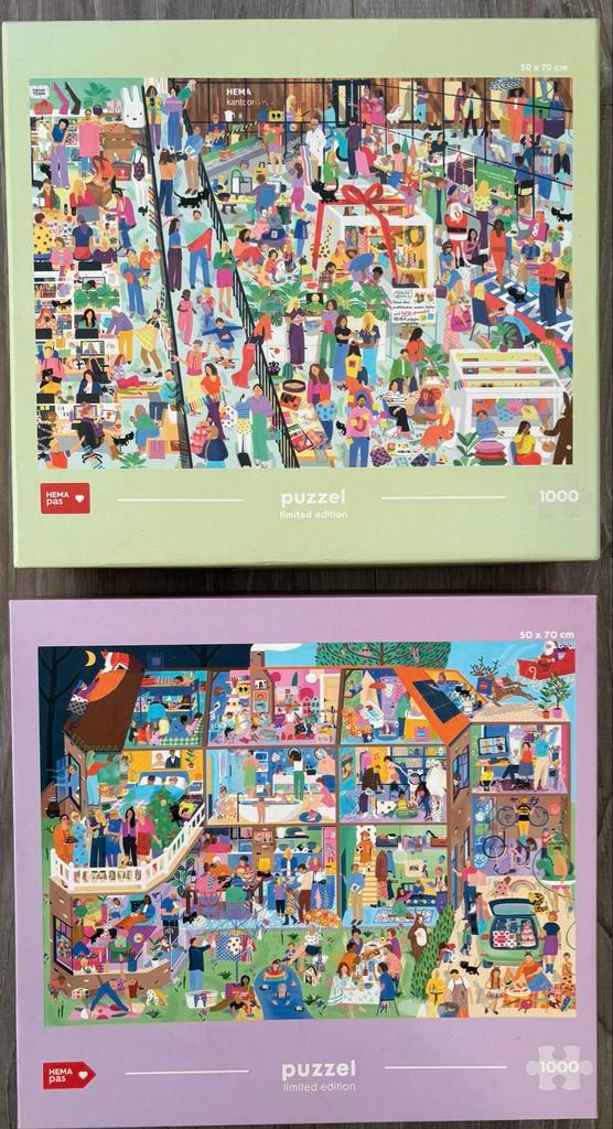 2 HEMA Limited Edition Puzzels - 1000 stukjes per stuk, Kinderen en Baby's, Speelgoed | Kinderpuzzels, Zo goed als nieuw, 6 jaar of ouder