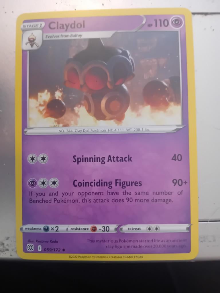 Pokémon Kaart Claydol 059/172 - Zeldzaam, Ophalen of Verzenden, Zo goed als nieuw, Losse kaart, Foil