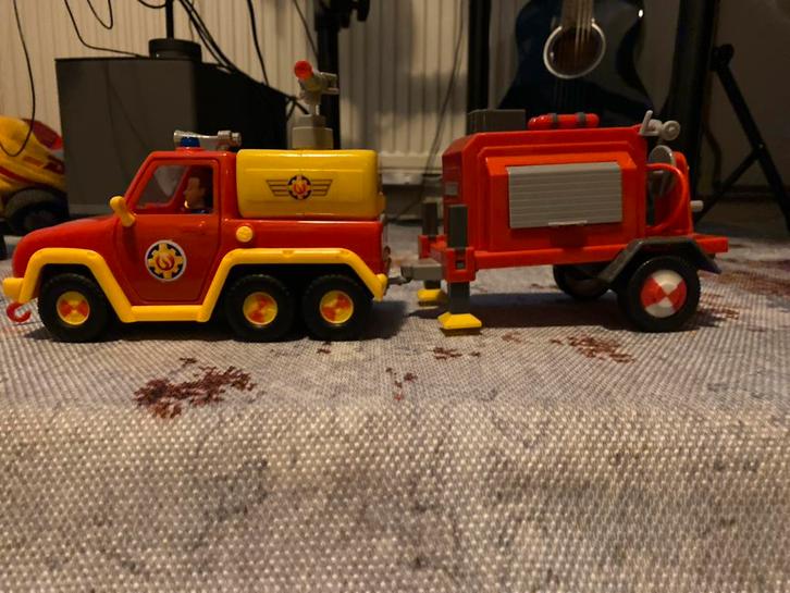 Brandweerman Sam  met aanhanger, Kinderen en Baby's, Speelgoed | Speelgoedvoertuigen, Gebruikt, Ophalen of Verzenden