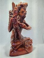 Antiek houten beeld Indonesië man met haan Pan Akus Bali, Ophalen of Verzenden