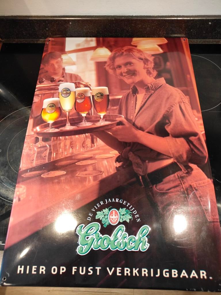 Grolsch reclamebord De Vier Jaargetijden 40x60 cm, Ophalen of Verzenden