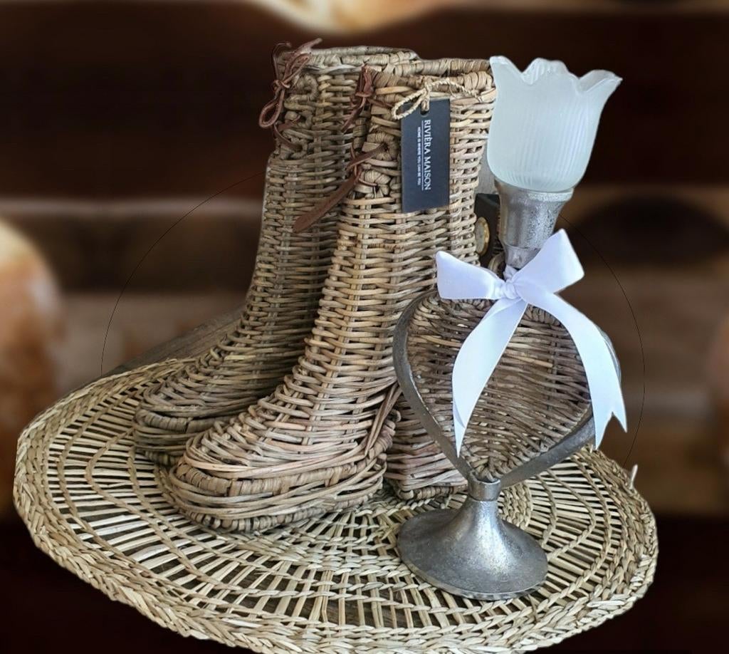Rivièra maison  ** RUSTIC RATTAN BOOTS & COMPLETE CANDLESTIK, Ophalen of Verzenden, Nieuw