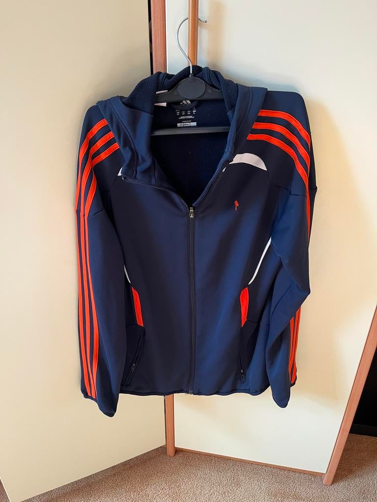 Adidas Trainingsjas - Donkerblauw met Oranje Strepen, Ophalen of Verzenden, Zo goed als nieuw, Blauw, Overige typen