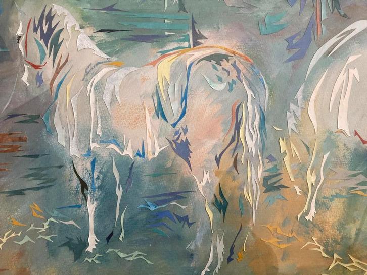 "Amour en Colonel", J.N. Gorter, perfect, lijst 100 x 75 cm., Dieren en Toebehoren, Paarden en Pony's | Dekens en Dekjes, Ophalen of Verzenden