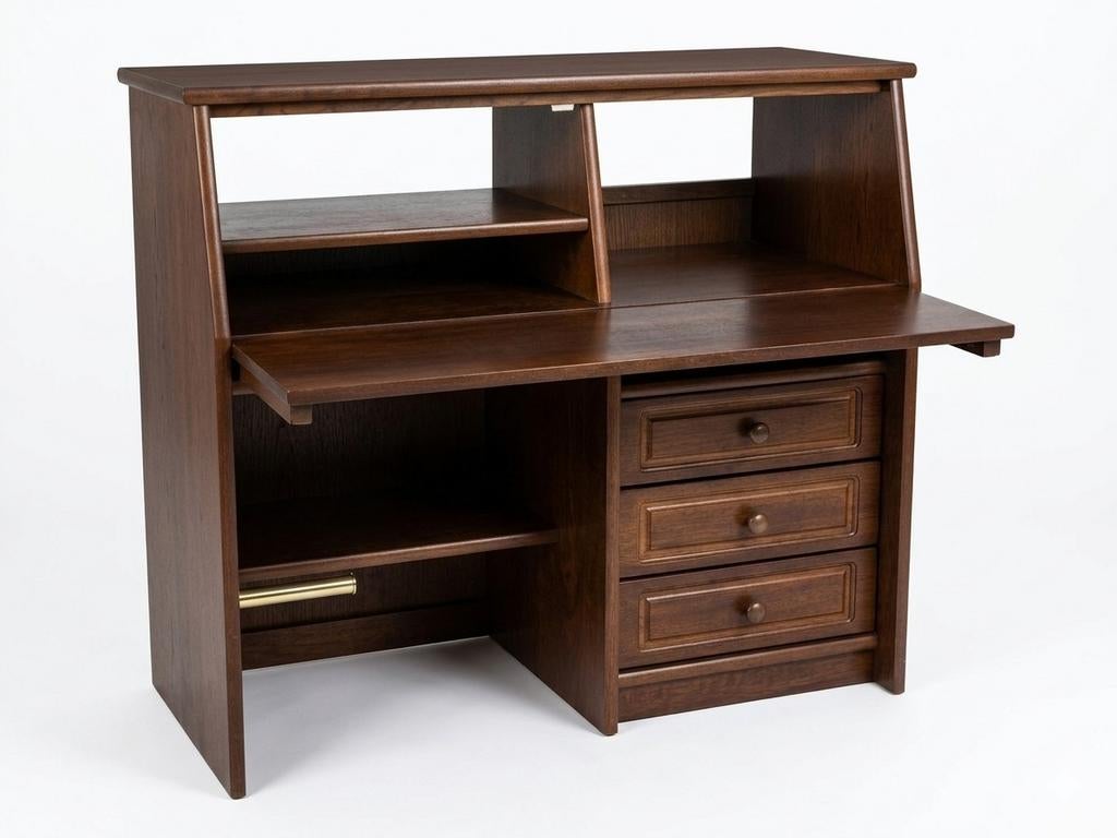 Klassiek houten bureau met lades en opbergruimte, Huis en Inrichting, Bureaus, Ophalen, Gebruikt, Hout, Bruin