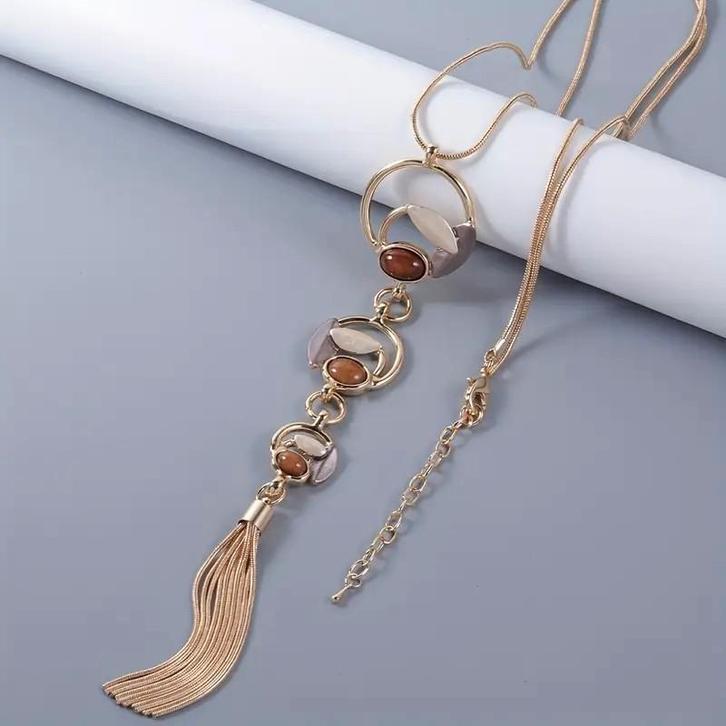 Lange ketting met goudbruine accenten, Sieraden, Tassen en Uiterlijk, Kettingen, Nieuw, Overige materialen, Goud, Met hanger, Verstelbaar