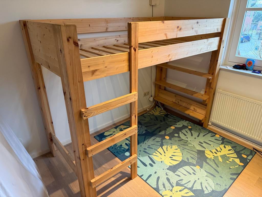 Hoogslaper 150 cm max hoog grenen, Ophalen, Gebruikt, Hoogslaper