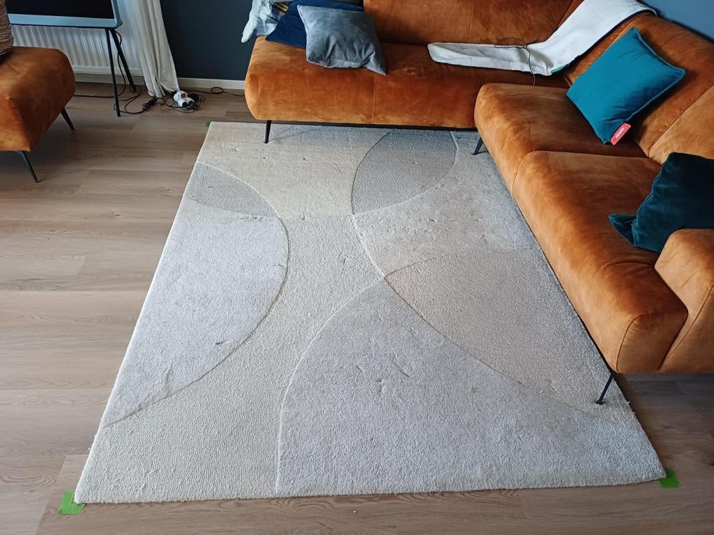 Wollen tapijt met vlekken, 160x230 cm, Huis en Inrichting, Stoffering | Tapijten en Kleden, Ophalen, Gebruikt, Beige, 150 tot 200 cm