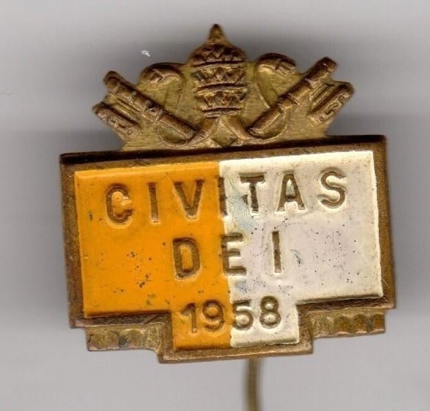 Speldje CIVITAS DEI PAVILJOEN VATICAAN BRUSSEL 1958 (A3), Verzamelen, Ophalen of Verzenden, Gebruikt, Overige onderwerpen
