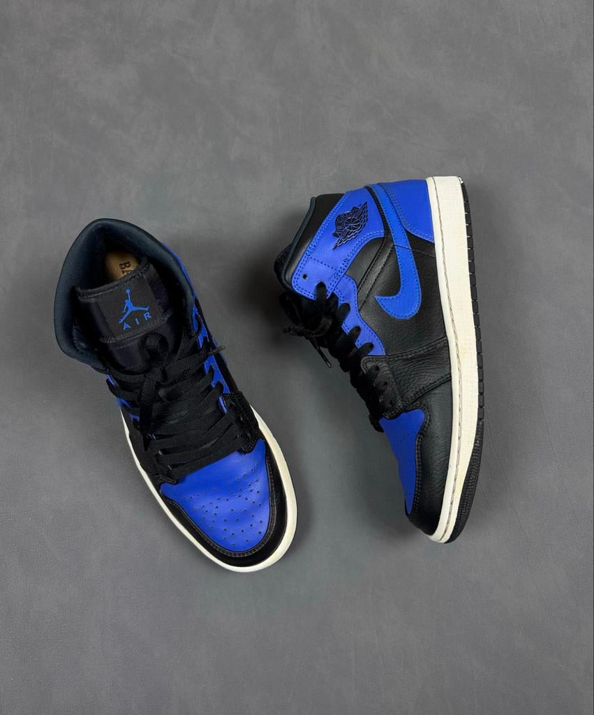 Nike Air Jordan 1 Mid Royal Blue Zwart Blauw, Ophalen of Verzenden, Zo goed als nieuw, Blauw, Sneakers of Gympen