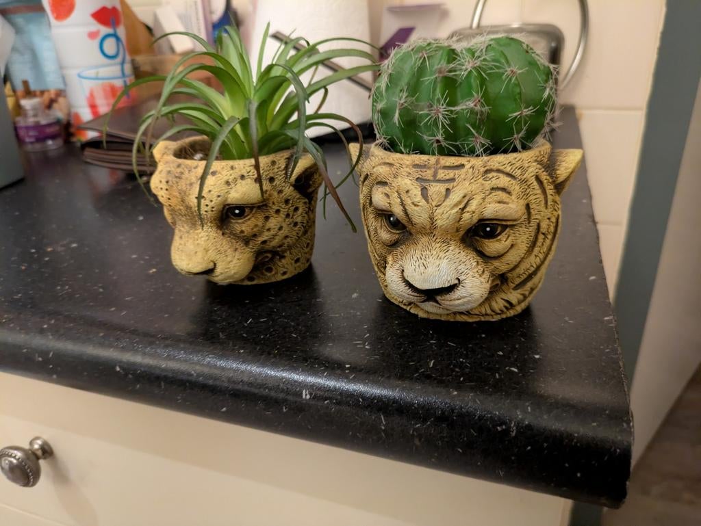 Twee leuke potjes met kunstplanten voor junglekamer, Ophalen of Verzenden, Zo goed als nieuw, Binnen