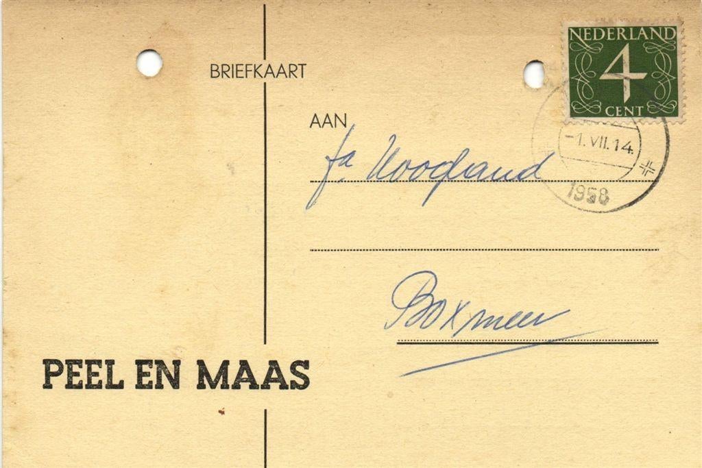 Peel en Maas, Venray - 07.1958 - briefkaart nota, Ophalen of Verzenden, Briefkaart