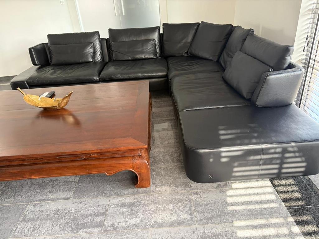 Luxe Zwarte Leren Hoekbank - Comfort en Stijl, Huis en Inrichting, Banken | Bankstellen, Ophalen, 100 tot 125 cm, Hoekbank, 300 cm of meer