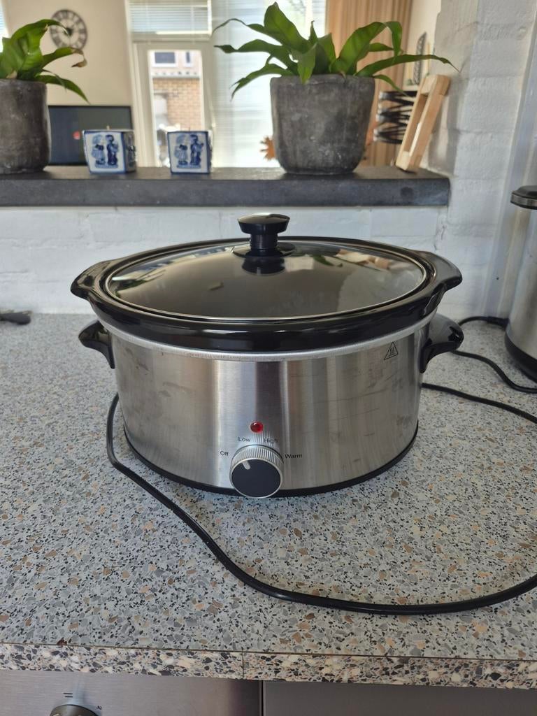 Slowcooker RVS met glazen deksel - Perfect voor stoofpotten, Ophalen of Verzenden, Zo goed als nieuw