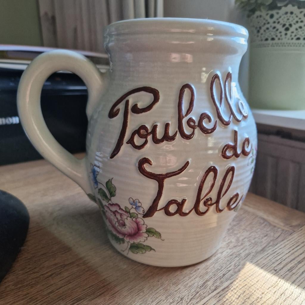 Vintage 'Poubelle de Table' kruik/vaas met bloemmotief, Ophalen of Verzenden