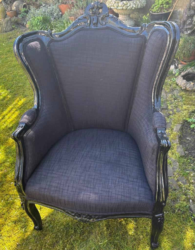 Zwarte barok fauteuil, Huis en Inrichting, Stoelen, Ophalen, Zo goed als nieuw, Zwart, Eén