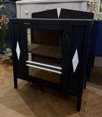 Antiek theekastje, vintage kastje, klein vitrinekastje VdlM, Huis en Inrichting, Kasten | Ladekasten, Ophalen, Brocante oud drankenkastje zwart Art Deco Amsterdamse School