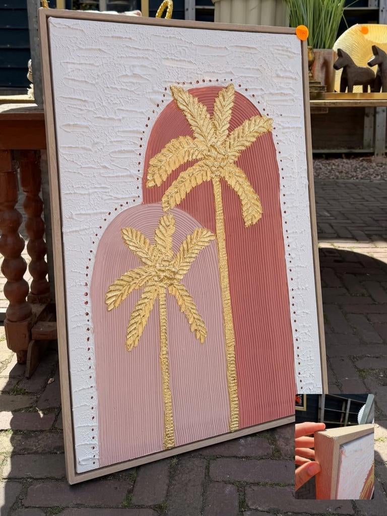 3D Schilderij Gouden Palmbomen - Tropische Luxe, Ophalen of Verzenden