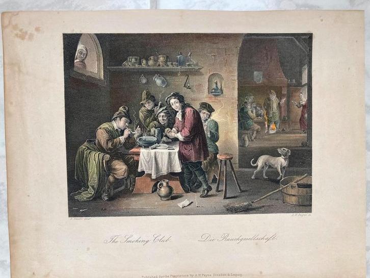 A.H. Payne, The Smoking Club, 1845, or. gravure, 18x13cm., Antiek en Kunst, Kunst | Etsen en Gravures, Ophalen of Verzenden