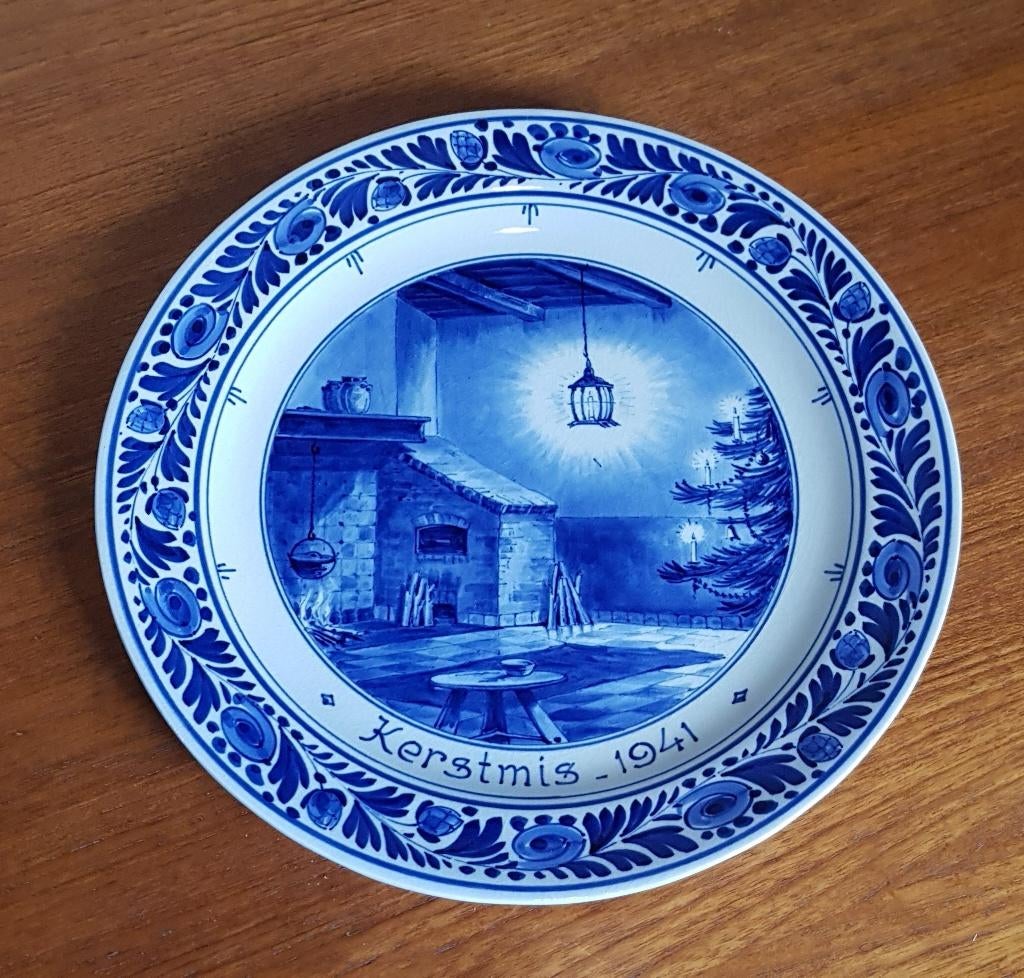 Delfts blauw wandbord Kerstmis 1941, Ophalen of Verzenden