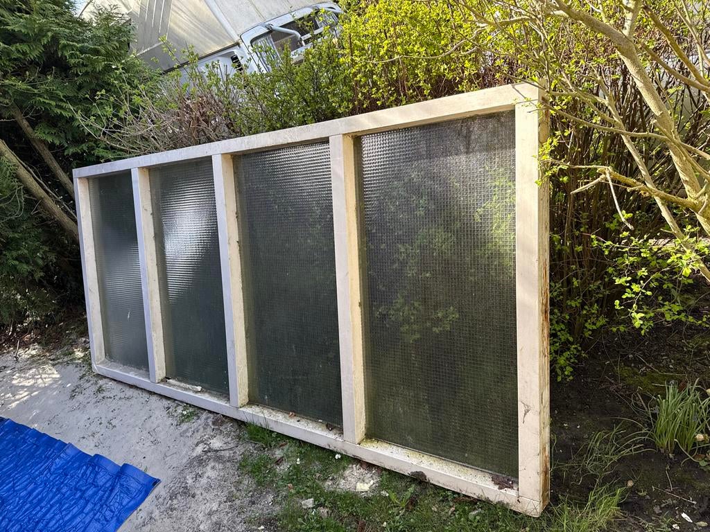 Houten windscherm met glas 303cm breed, Caravans en Kamperen, Windschermen, Ophalen, Gebruikt