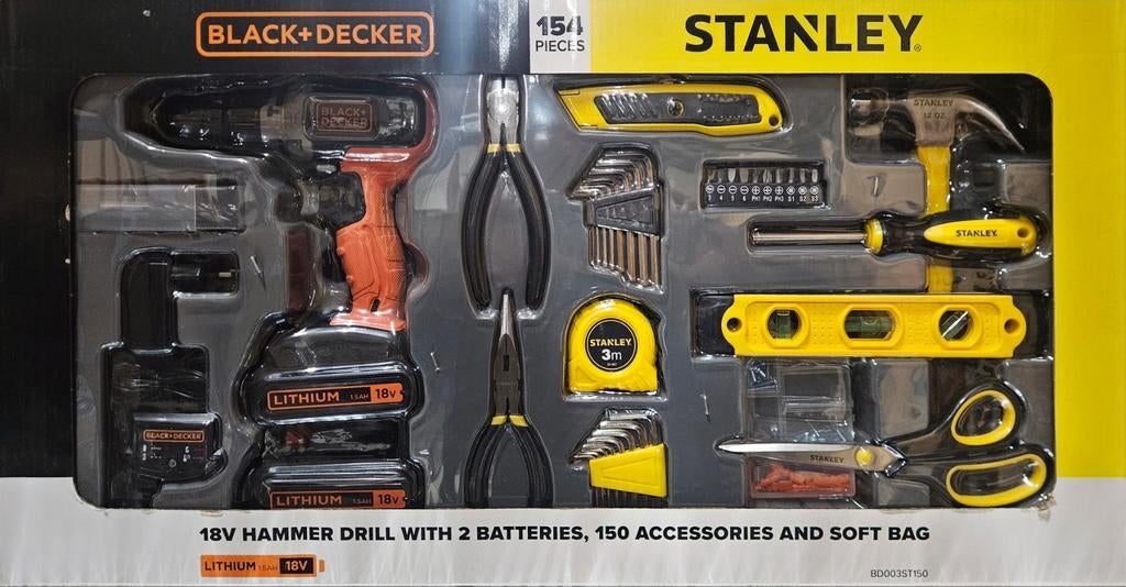 Black+Decker 18V Klopboormachine met 150 Accessoires, Doe-het-zelf en Verbouw, Gereedschap | Boormachines, 600 watt of meer, Nieuw