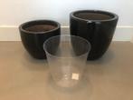 Bloempotten 2x + binnenpot + gieter, Ophalen, Rond, Zo goed als nieuw, Balkon