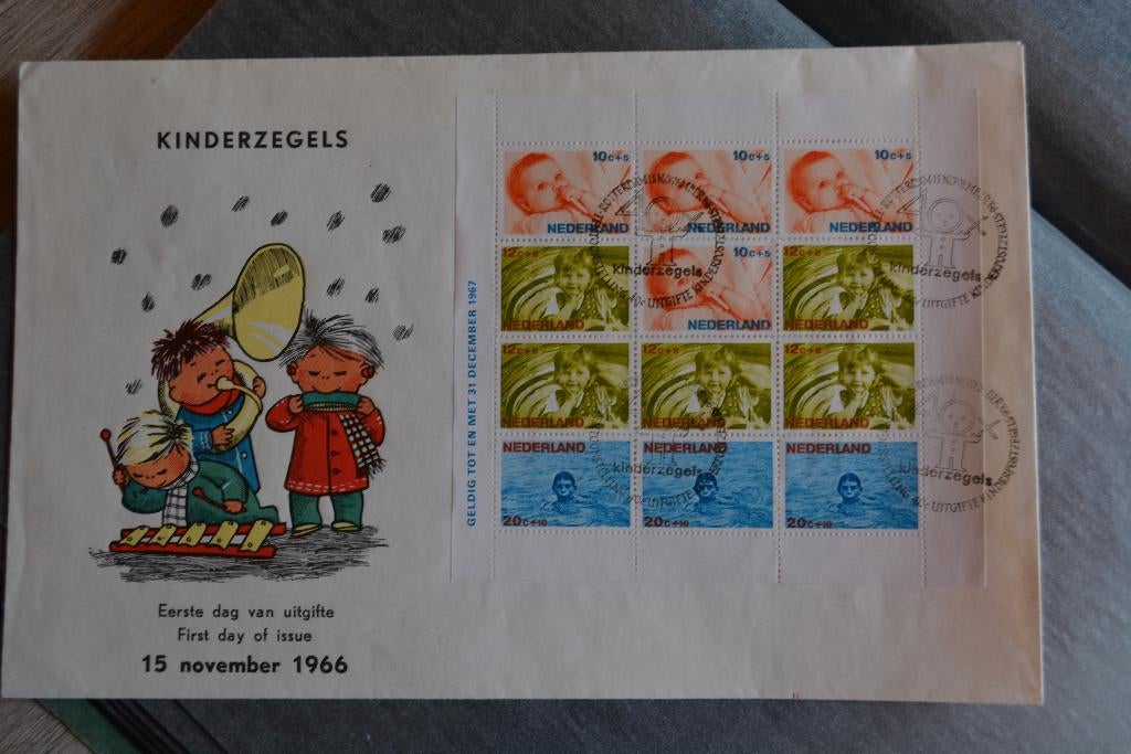 postzegels fdc blok kinderzegels 1966, Postzegels en Munten, Postzegels | Nederland, Verzenden, Na 1940, Gestempeld