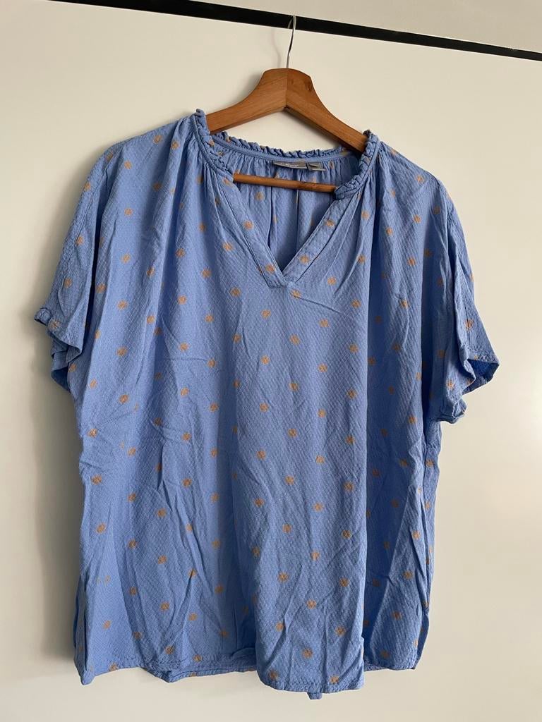 Fransa blouse met stippen en ruches, dames XL, Kleding | Dames, Ophalen of Verzenden, Gedragen, Maat 46/48 (XL) of groter, Blauw