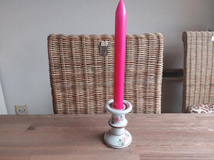 Prachtige Vintage Kandelaar Kaars Wit Roze Porselein Bloemen, Huis en Inrichting, Woonaccessoires | Kandelaars en Kaarsen, Gebruikt