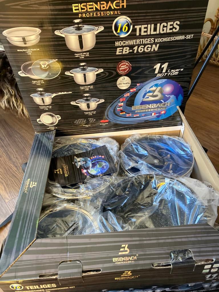 Nieuwe Eisenbach Pannenset 16-delig - Geschikt voor alle war, Huis en Inrichting, Keuken | Potten en Pannen, Inductieplaat, Nieuw