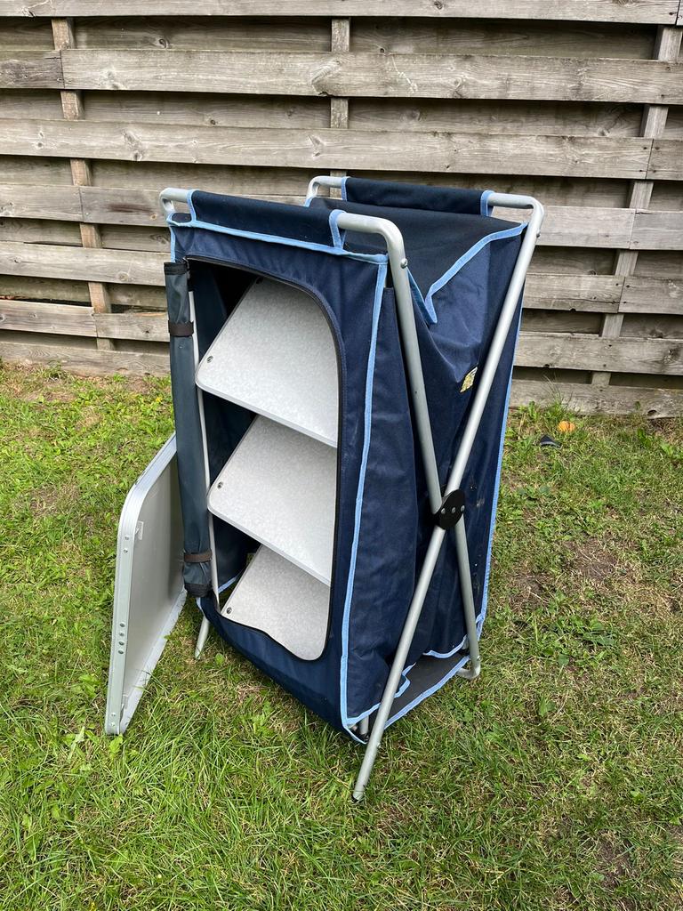 Robuust Kampeerkastje met 3 Planken en Opbergzak, Caravans en Kamperen, Kampeermeubelen, Ophalen, Gebruikt, Campingkast