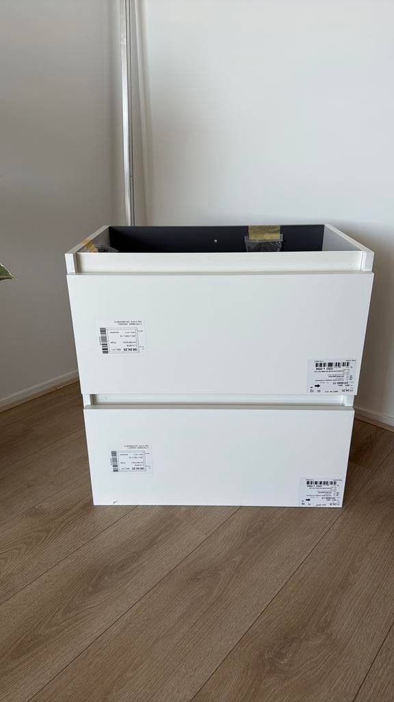 Badkamer wastafelmeubel met 2 lades - Wit, Huis en Inrichting, Badkamer | Badkamermeubels, Ophalen, Nieuw, 50 tot 100 cm, Minder dan 100 cm