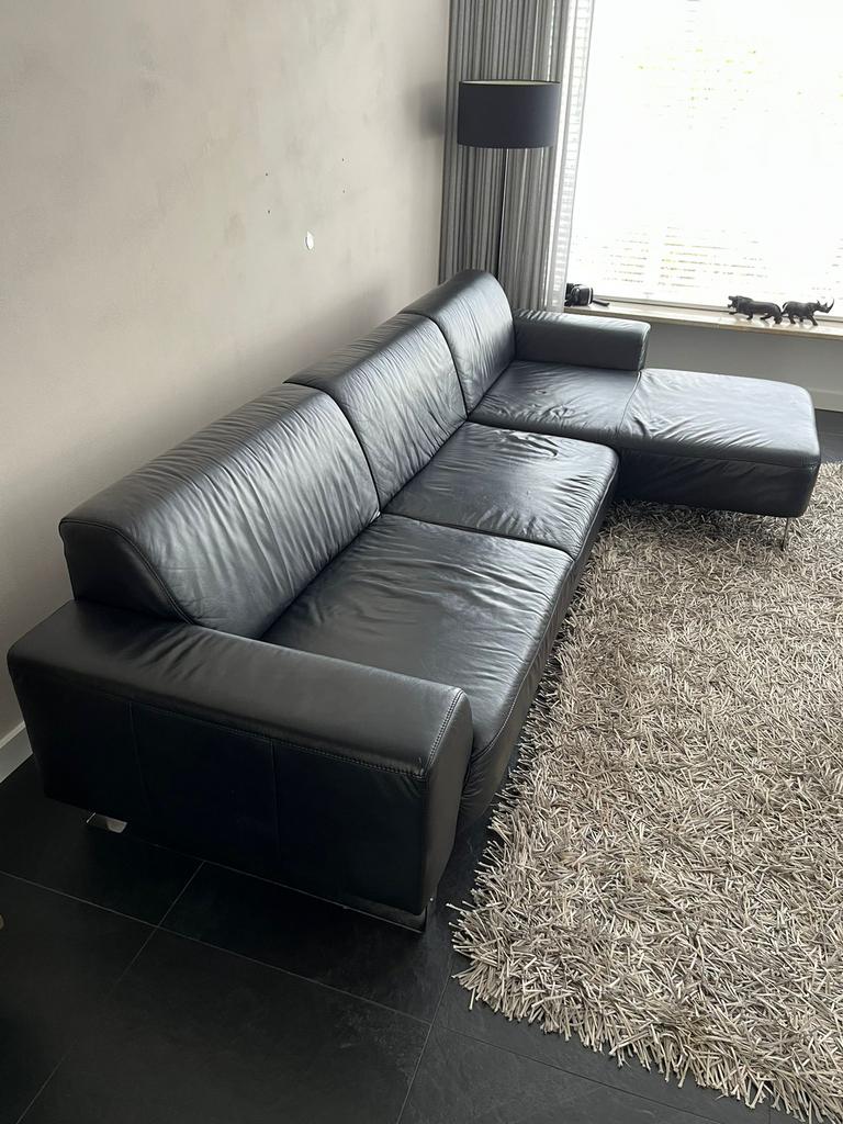 Zwarte leren bank moet snel weg (gratis af te halen), Ophalen, Gebruikt, Leer