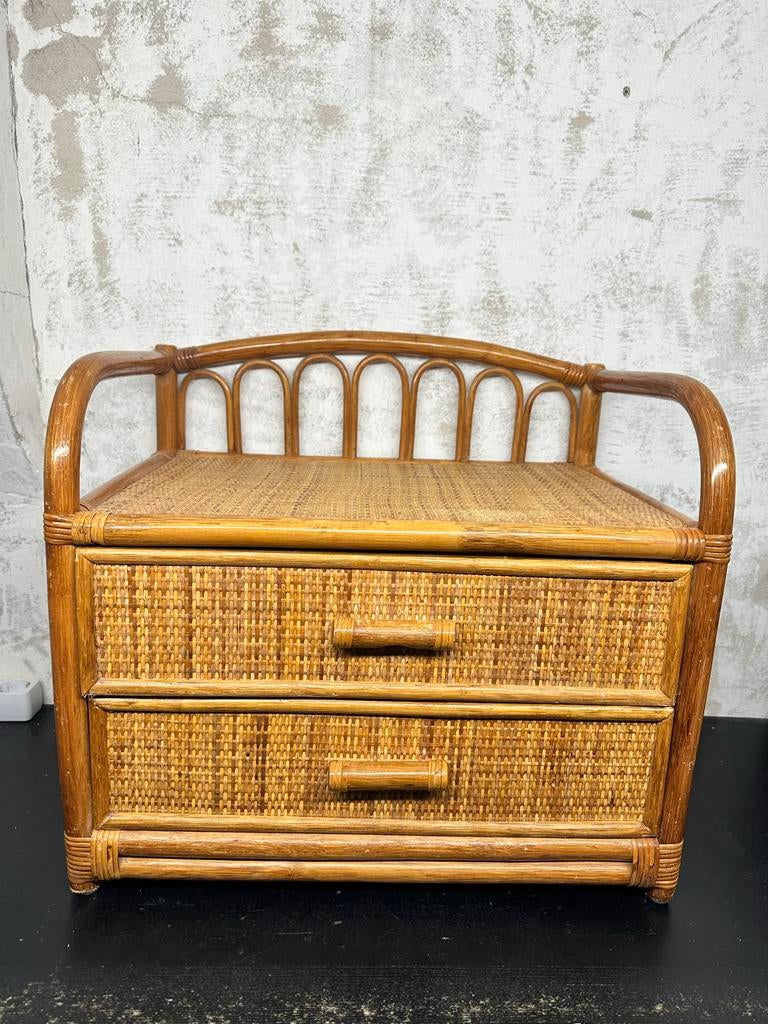 Vintage Rotan Kastje met 2 Lades - Bohemian Stijl, Overige materialen, Minder dan 50 cm, Gebruikt, 1 of 2 laden