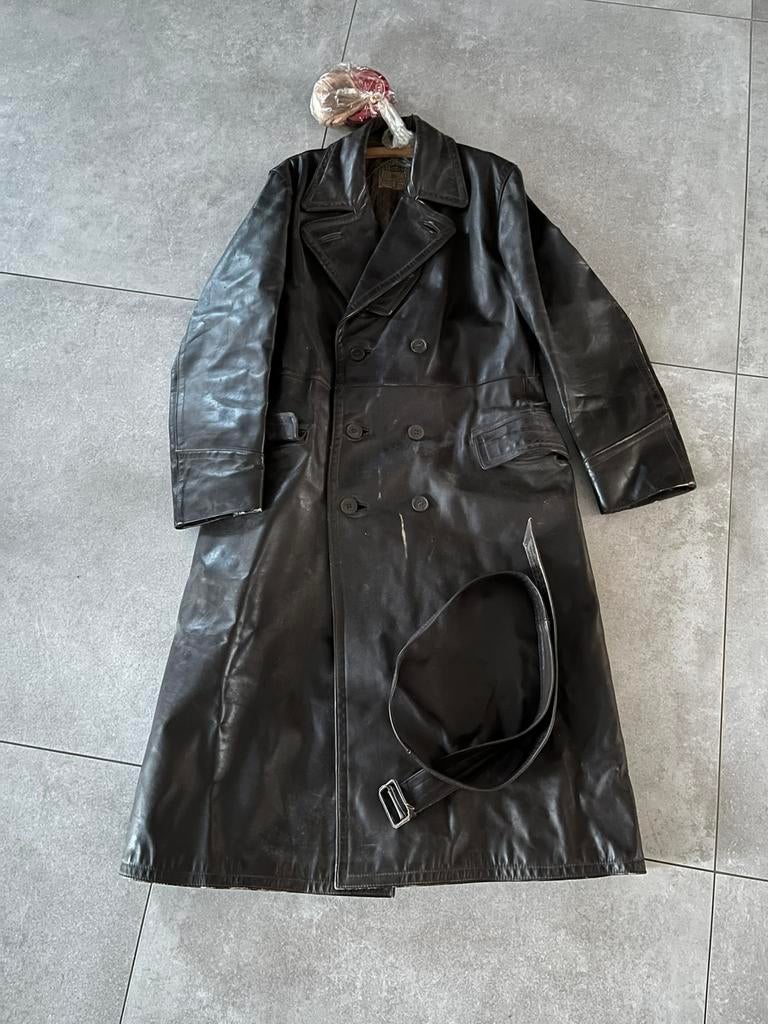 Mooie lederen vintage lange jas, Ophalen of Verzenden, Gebruikt, Overige modellen