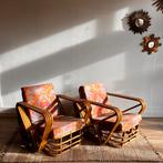 Rotan Bamboe fauteuils Paul Frankl Mid Century Vintage, Ophalen, Zo goed als nieuw, 50 tot 75 cm, Minder dan 75 cm
