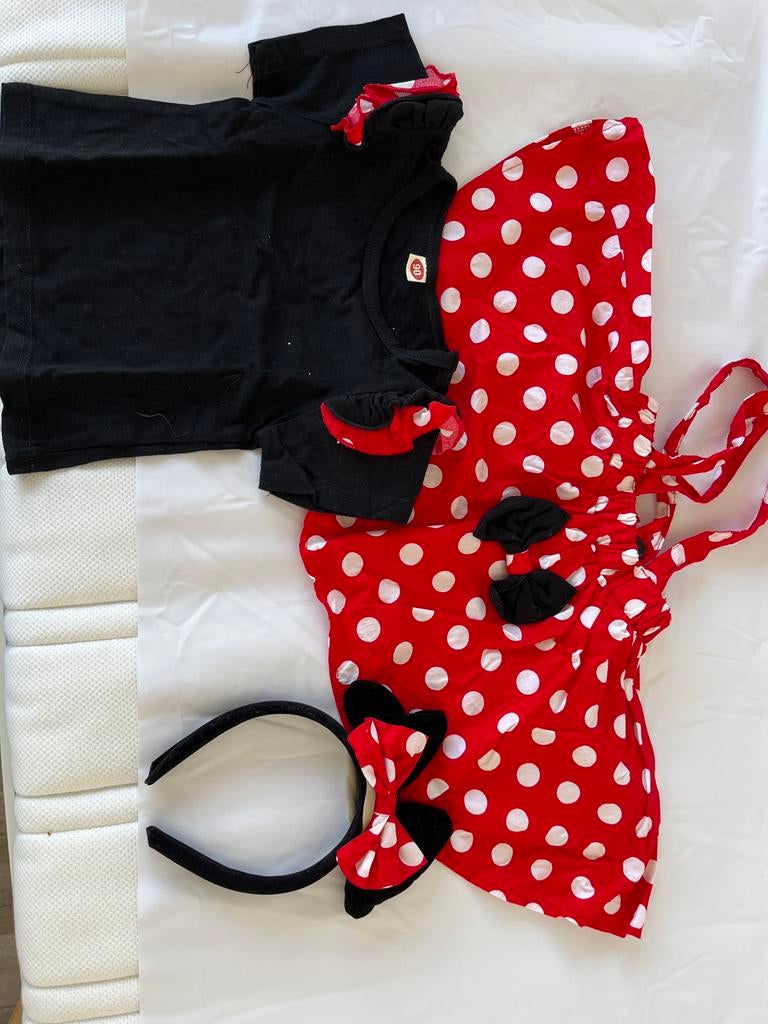 Minnie Mouse jurkje met shirt en haarband, Ophalen of Verzenden, Gebruikt, 104 of kleiner, Meisje