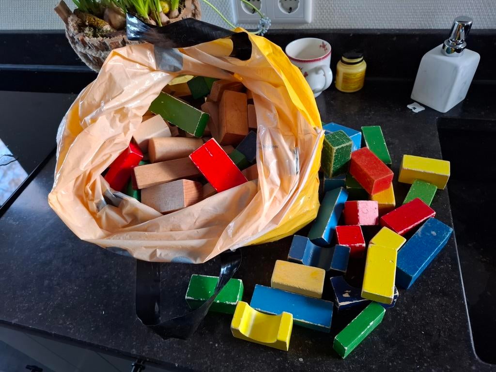 Blokken hout grote tas vol, Ophalen of Verzenden