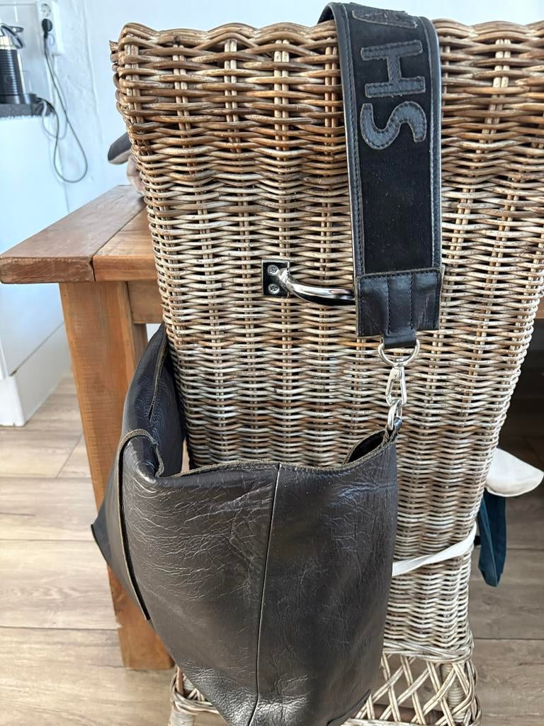 Shabbies Leren Tas Zwart - Stijlvol en Ruim, Sieraden, Tassen en Uiterlijk, Tassen | Damestassen, Ophalen of Verzenden, Zo goed als nieuw